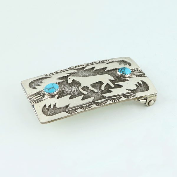 NAVAJO STERLING SILVER & TURQUOISE HORSE BUCKLE BY EMERSON KINSEL | The ...