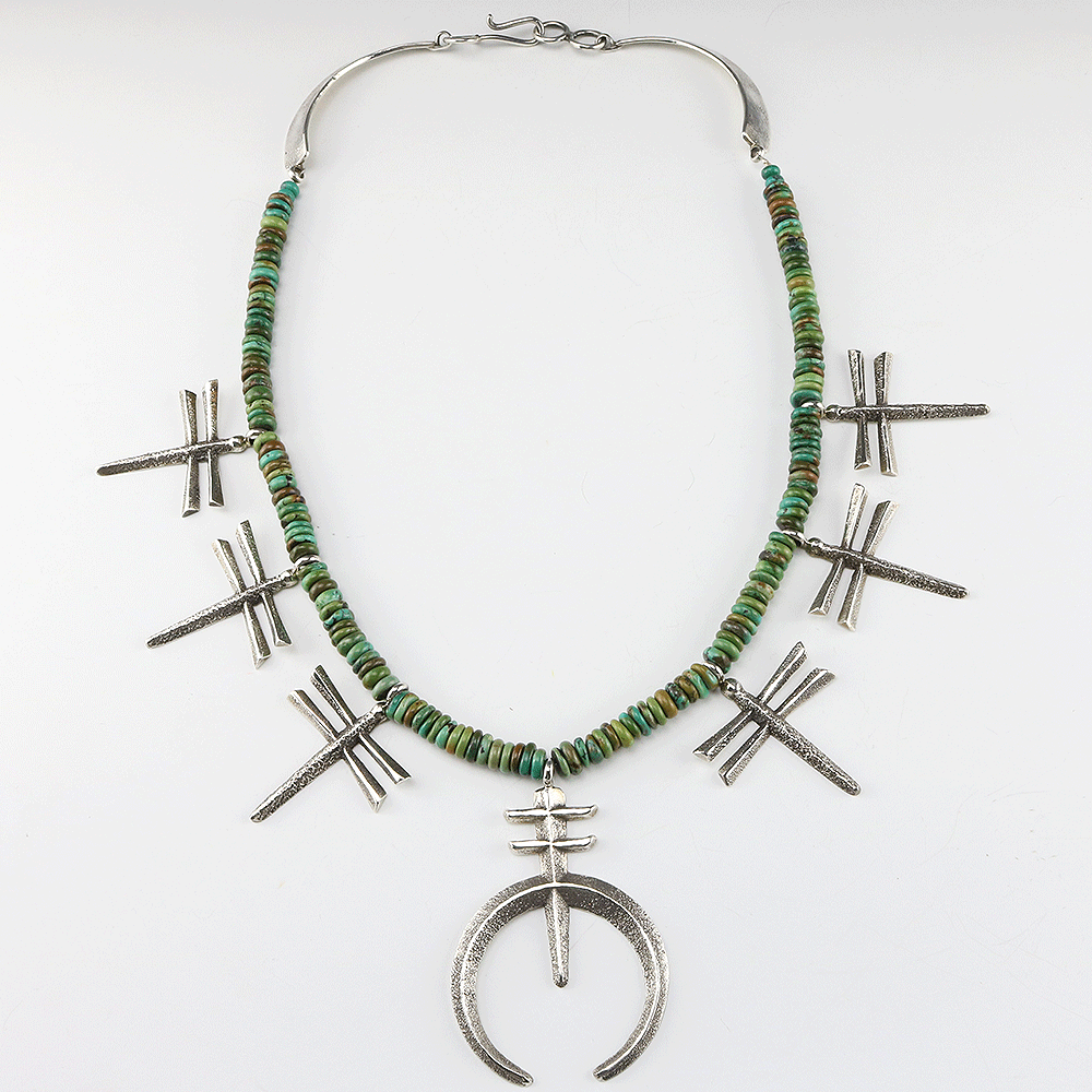 Diné (Navajo) Sterling and Boulder Turquoise Necklace, by Diné Artist  Unknown