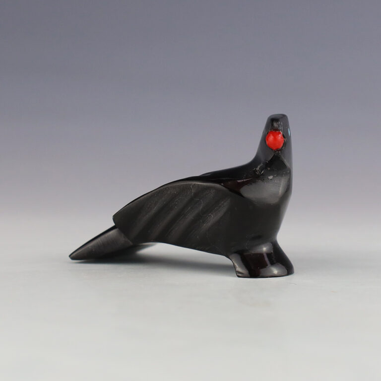 MARBLE RAVEN FETISH BY CALVERT BOWANNIE ZUNI | The Crow and The Cactus