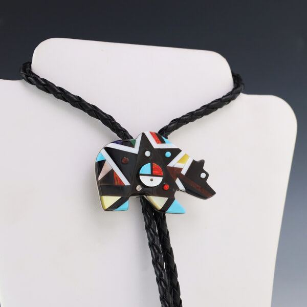 Cravate Américaine Amérindienne Zuni - Bolo Tie En Cuir & Argent - Occasion
