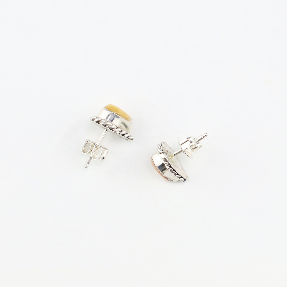 Navajo Handmade Sterling Silver Pink Opal Post Earrings - Cachini Native Treasures