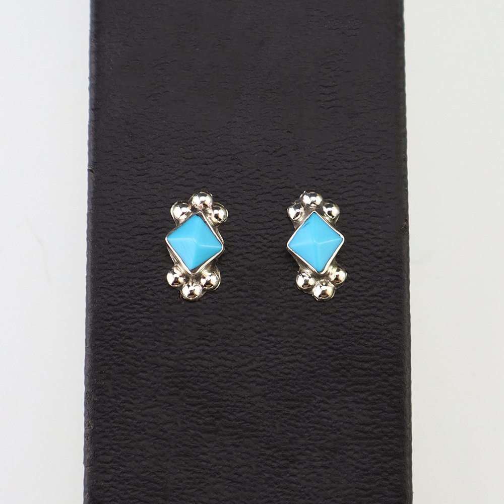 NATIVE AMERICAN ZUNI STERLING SILVER & TURQUOISE EARRINGS BY LUVETTE & FRED CACHINI