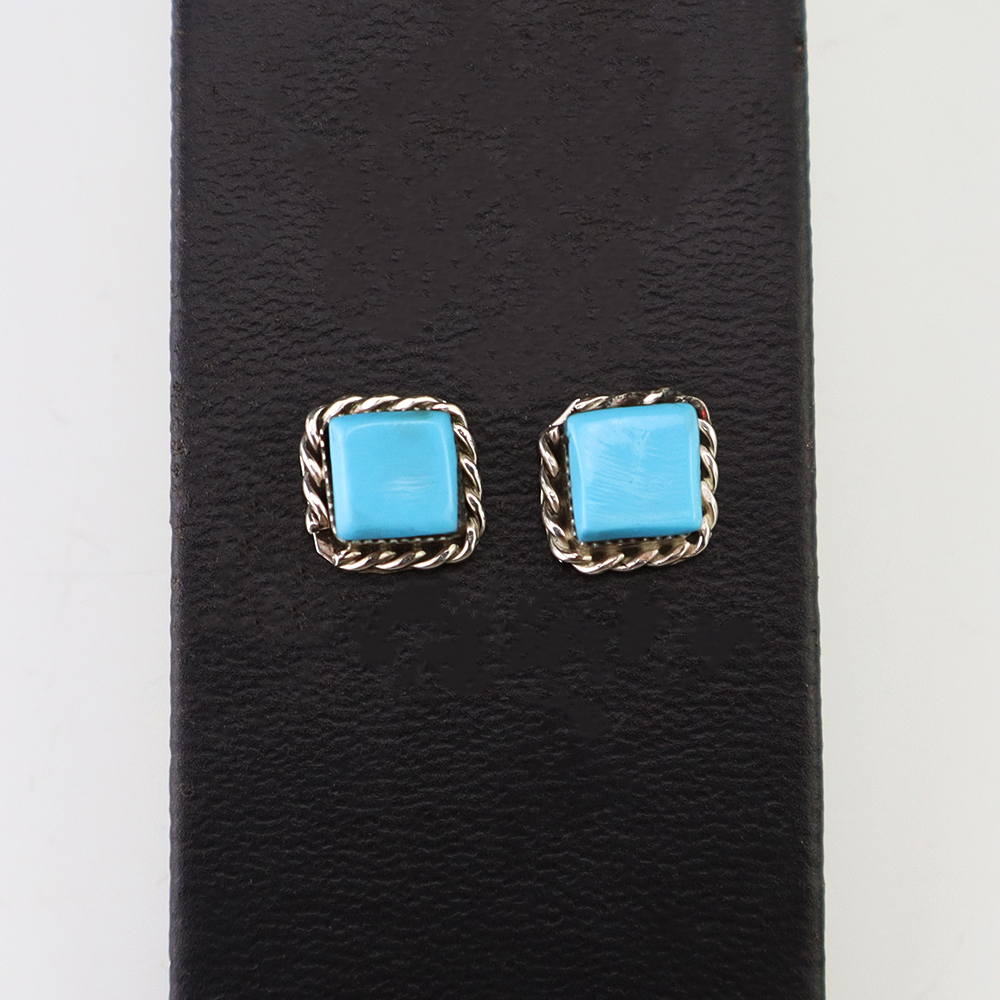 ZUNI STERLING SILVER & TURQUOISE EARRINGS BY GENEVA CHUYATE