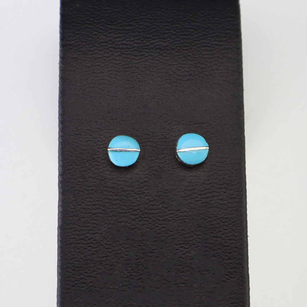 NATIVE AMERICAN ZUNI STERLING SILVER & TURQUOISE EARRINGS BY ROWENA LAWEKA