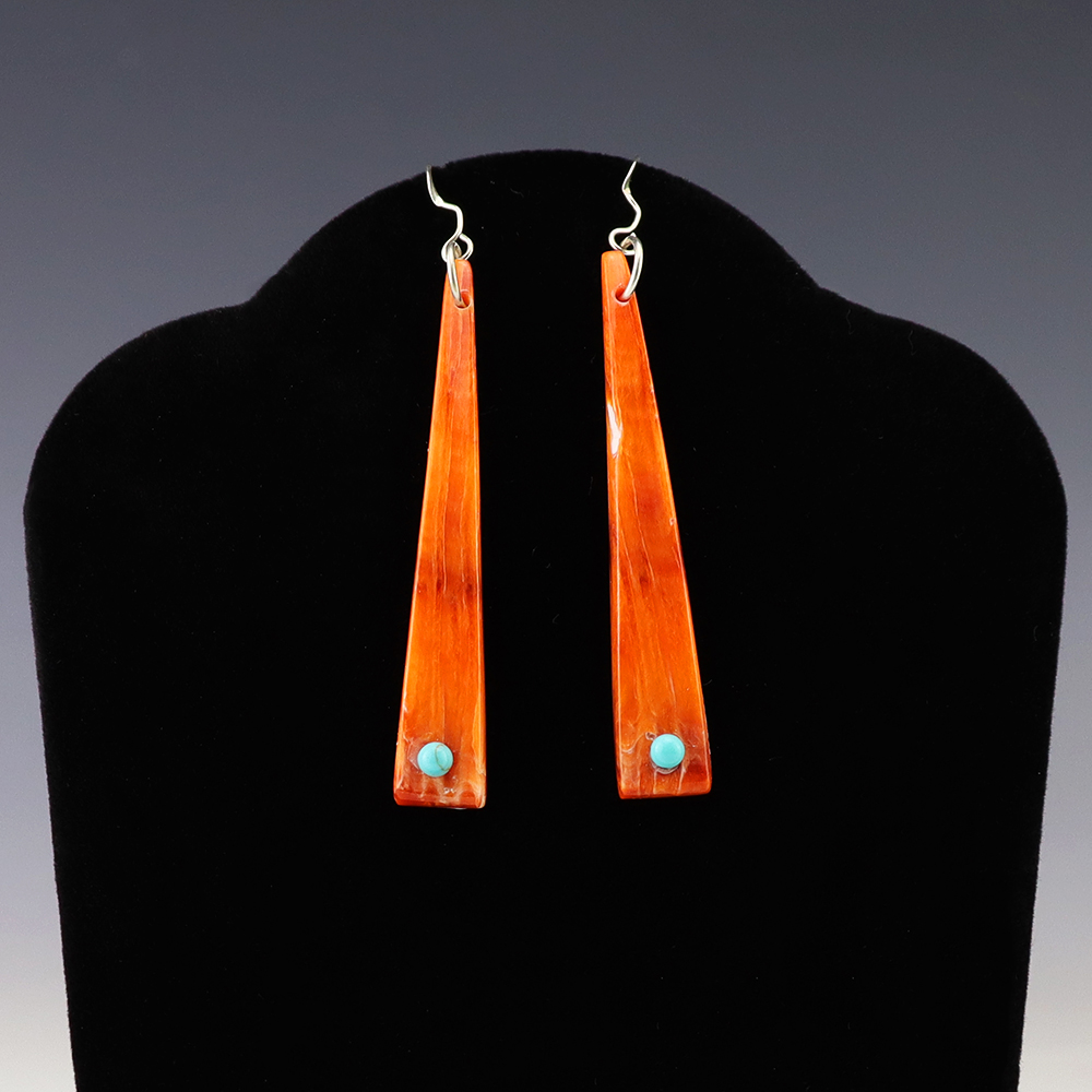 NATIVE AMERICAN ZUNI SPINY OYSTER & TURQUOISE EARRINGS BY JESUS ESPINO