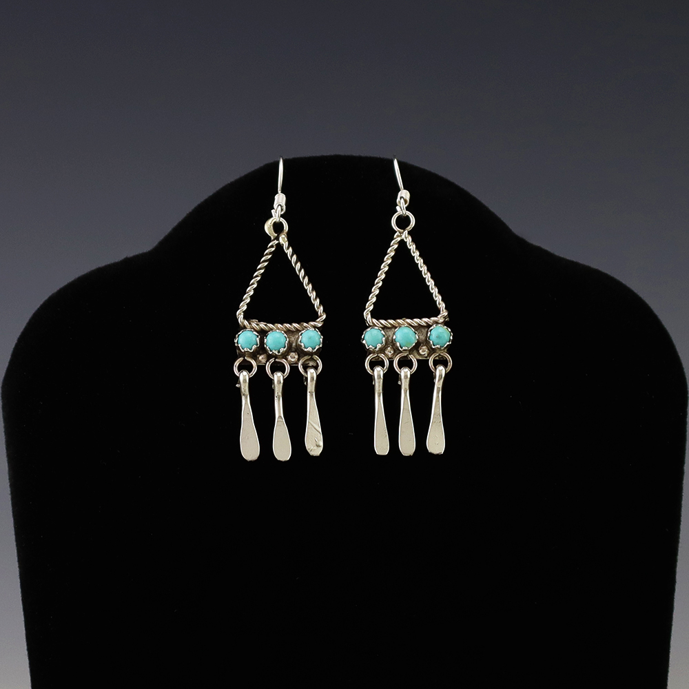 NATIVE AMERICAN NAVAJO STERLING SILVER & TURQUOISE EARRINGS BY SYLVIA CHEE