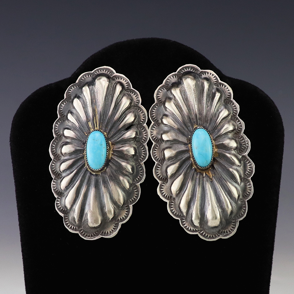 NATIVE AMERICAN NAVAJO STERLING SILVER & TURQUOISE EARRINGS BY RITA LEE