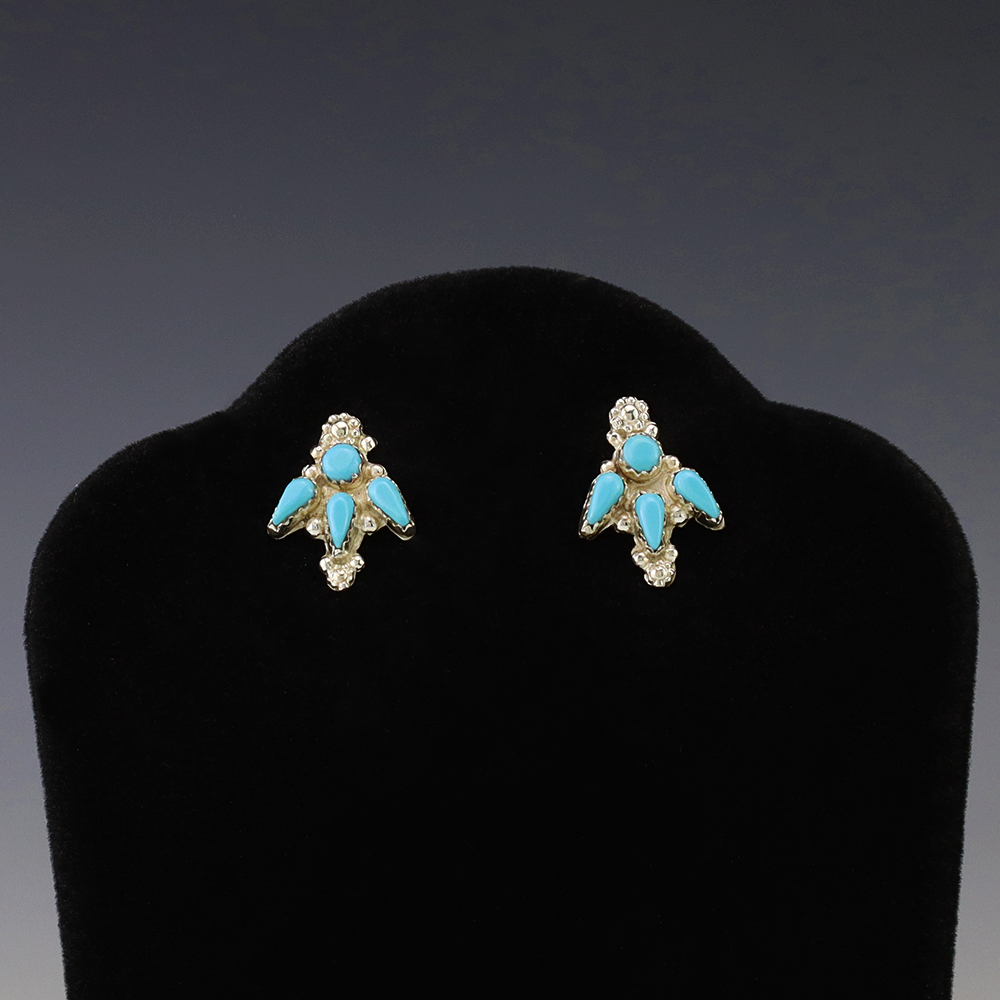 NATIVE AMERICAN ZUNI STERLING SILVER & TURQUOISE EARRINGS