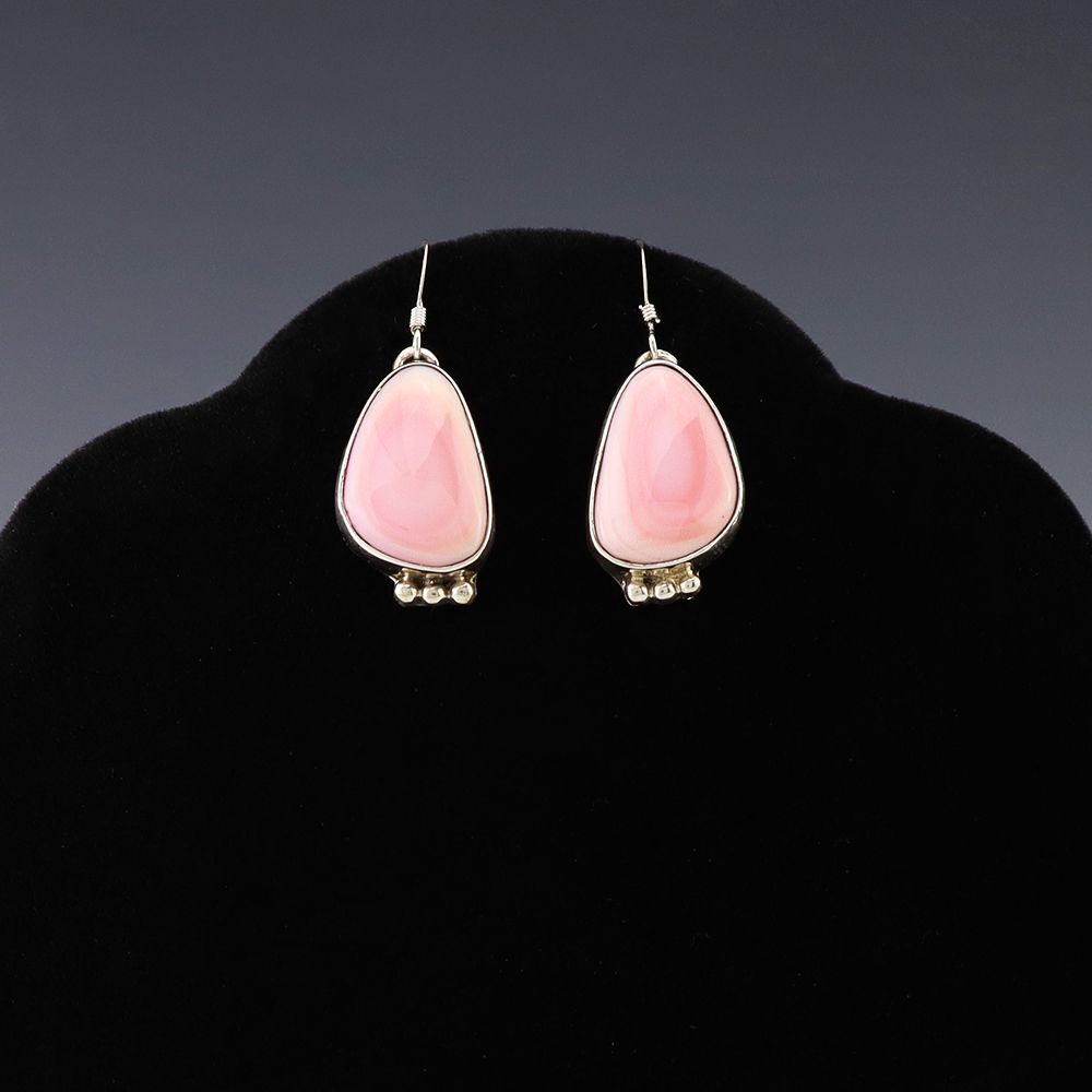 NATIVE AMERICAN  NAVAJO STERLING SILVER & PINK CONCH EARRINGS
