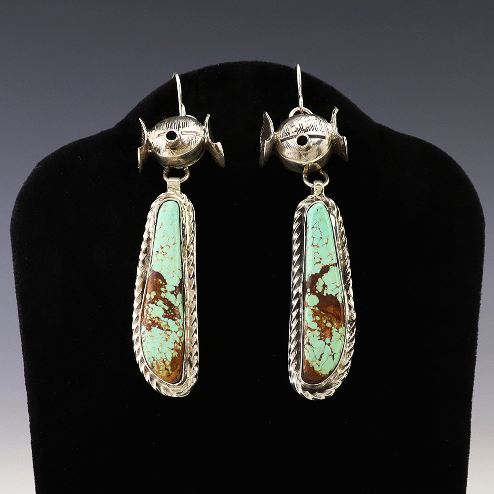 NATIVE AMERICAN NAVAJO STERLING SILVER & TURQUOISE MAIDEN EARRINGS BY BENNIE RATION